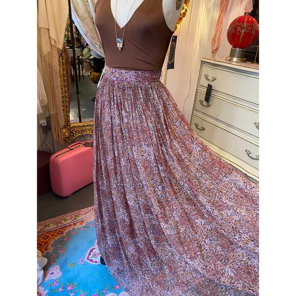 vintage 1970s rust chiffon maxi skirt high waist accordion pleat full boho 27 s - Picture 3 of 11